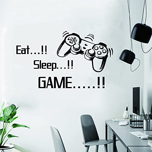 ANFRJJI Gamepad and Eat Sleep Game Wall Decal - Video Game Sticker - Removable PVC Wall Decor for Kids Room and Game Hall - Gamer Wall Decor Effect 22'x13'inch (Black-JWH330-gamepad)