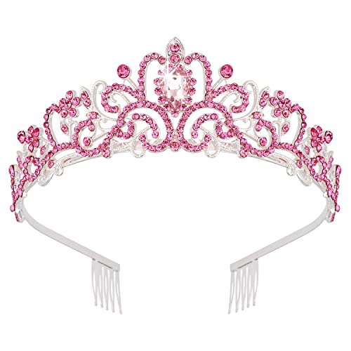 Didder Silver Tiaras and Crowns for Women, Pink Crystal Tiara Crowns For Women Girls Elegant Crown with Combs Princess Crown Tiara Birthday Crowns for Women Bridal Wedding Prom Birthday Party