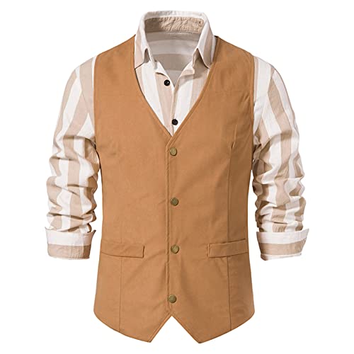 Zeiyignr Men's Vintage Western Cowboy Waistcoat Vests Party Wedding Suit Vest Casual V Neck Sleeveless Jacket with Pockets