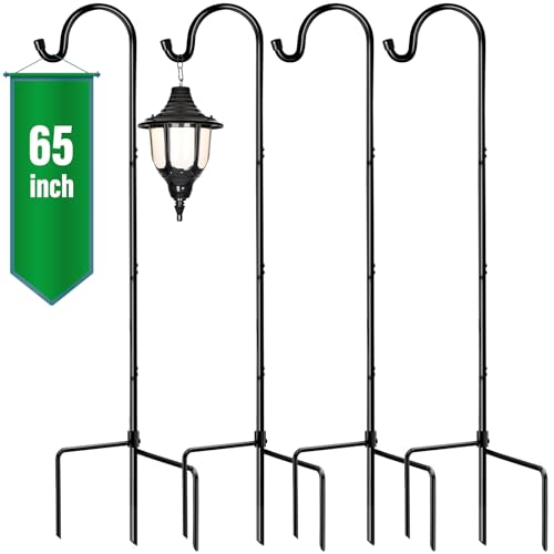 GOFORWILD Shepherd’s Hooks 4 Pack Black, 65 inches Tall, Made of Premium Metal for Garden Decor, Plant Hanger, Lantern Hook, Garden Stake and Wedding Decor, 7016
