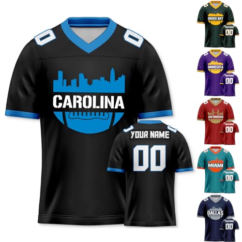 Custom Football Jersey for Men Women Youth,Personalized Stitched/Printed Sports Uniform,City Silhouette Design,Add Your Team Name Number Sports Fans Gifts,S-5XL,Black1