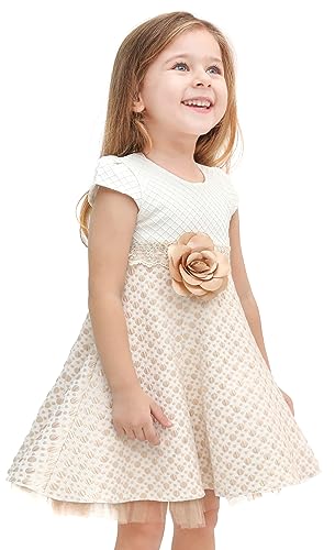 Lilax Little Girls' Sparkle Polka Dot Twirl Dress 4T Beige