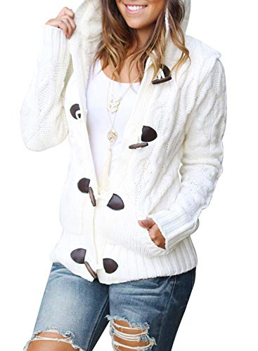 Dokotoo Womens Fashion 2023 Ladies Plus Size Classic Winter Hooded Casual Cardigans Sweaters Button Open Front Long Sleeve Cable Knit Cardigans Coats Outerwears White X-Large