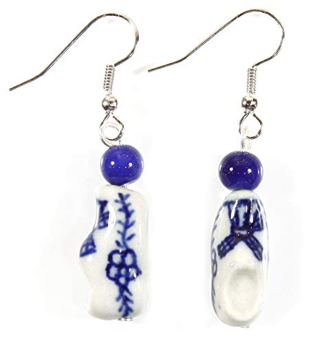 'Blue Delft Clogs', Dutch Windwill Blue and White Porcelain Earrings