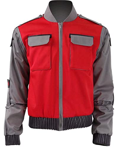 Bingxin Back To The Futu Cosplay Jacket Hooded Pullover Costume Unisex Marty McFly Coat Sweatshirt Sweater Casual Outwear (Medium, Marty Jacket)