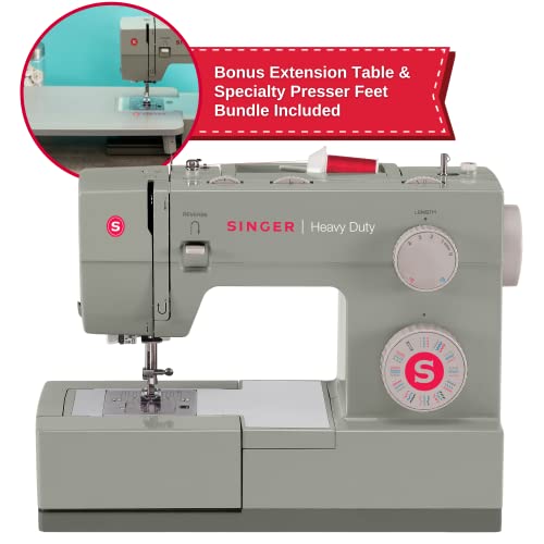 SINGER | Heavy Duty Holiday Bundle - 4452 Heavy Duty Sewing Machine with Bonus Extension Table for Larger Projects, Packed with Specialty Accessories , 15.5 x 6.25 x 12