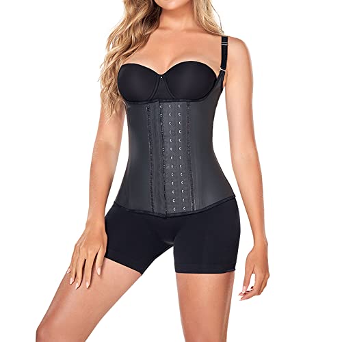Ann Chery Corset Waist Trainer for Women’s Weight Loss - Colombian Waist Cincher With Straps - 3 Hook Semi Vest Body Shaper Black