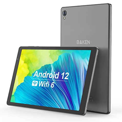 BAKEN 10.1 Inch Android 12 Tablets,32GB ROM 256GB SD Card Expand,6000mah Battery,Quad-Core Processor 2GB RAM Tableta,2.4G WiFi,Dual Camera IPS HD Touch Screen Android Tablet(Gray)