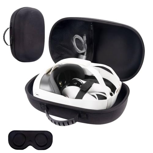 AZURAOKEY EVA Hard Carrying Case for Meta Quest 3 VR Headset Game Controller with Lens Cover Shockproof Hard Carry Bag Anti-Scratch Mesh Pocket Bag