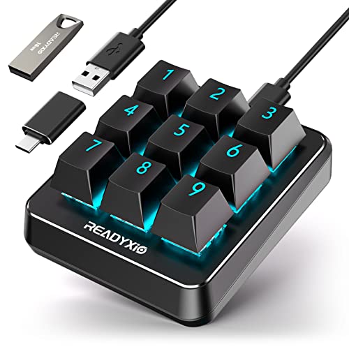 READYXIO Macro Keyboard,One-Handed Programmable Keypad,RGB Backlit Mechanical Mini Keypad Support One-Click Start,Hotkeys,NKRO,Fully Programmable Keys for Work Gaming & Daily Study
