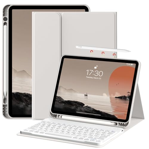 KENKE for iPad Air 6th/5th/4th Generation Case with Keyboard 2024/2022/2020 11 & 10.9 Inch, Detachable Wireless Bluetooth Thin & Light with Left Side Pencil Holder Auto Wake/Sleep (Gray)