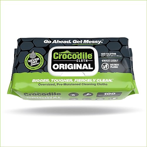 Crocodile Cloth Industrial Hand & Tool Cleaning Wipes - Heavy-Duty 10' x 15' Size Multi-Surface Cleaning Wipes, 100 Count Per Package. Water Based Solution with Extreme Cleaning Power. Safe on Skin.