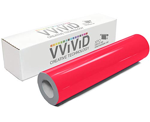 VViViD DECO65 Neon Fluorescent Pink Permanent Adhesive Craft 12 Inches x 5 Feet Vinyl Roll for Cricut, Silhouette & Cameo Including Free 12 Inches x 12 Inches Transfer Paper Sheet