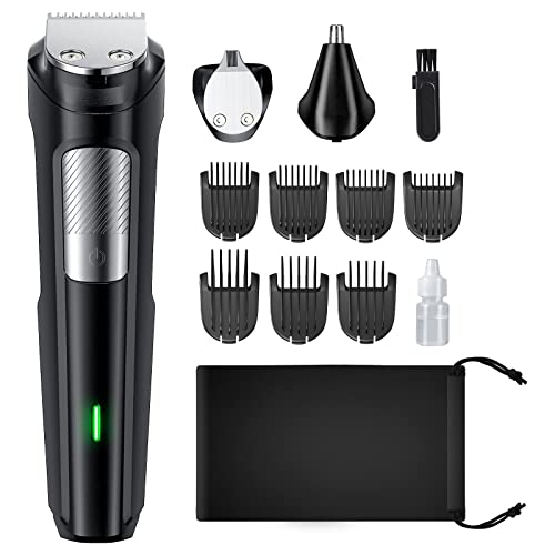 RICAF Beard Trimmer for Men, 13 Piece Men’s Grooming Kit with Cordless Rechargeable Hair & Nose Trimmer Electric Shaver, Stainless Steel Blades for Painless Facial & Body Hair Removal