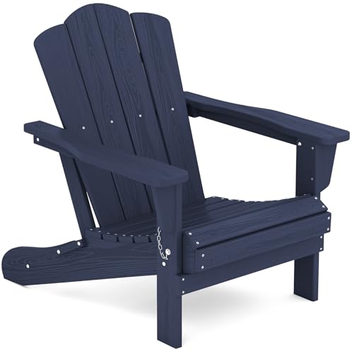 KINGYES Folding Adirondack Chair, Relaxing Stackable|Arm Rest|Ergonomic HDPE All-Weather Adirondack Chair, Navy