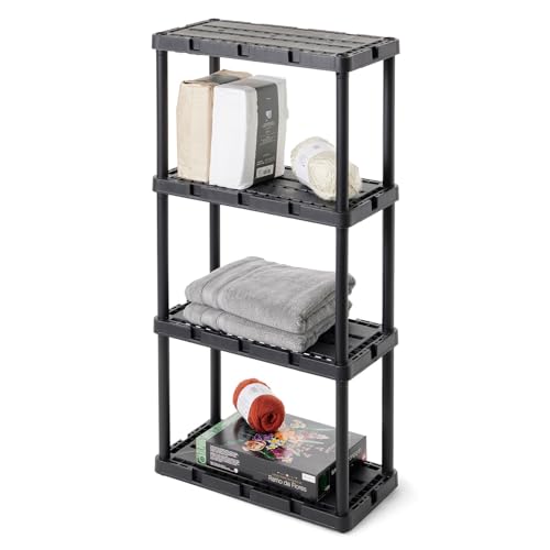 MEZHI 4 Tier Shelf Knect-A-Shelf Ventilated Light Duty Storage Unit, Black