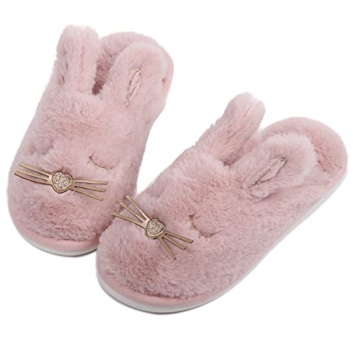 Kids Bunny Plush Slippers for Girls Boys：Christmas Gifts Cute Warm Fuzzy Animal House Shoes -Toddler Fluffy Indoor Bedroom Slippers Pink