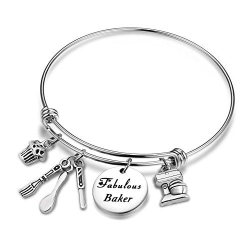 TGBJE Baker Gift Fabulous Baker Bracelet Expandable Stainless Steel Bracelet Gift for Cake Decorator,Baker Chef (Baker Bangle)