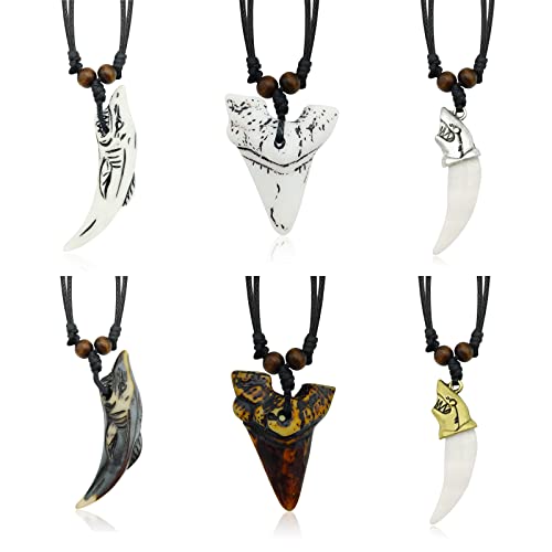 Ymimanchil Shark Tooth Necklace for Boys Summer Shark Teeth Necklace for Men Beach Surfer Necklace Leather Shark Tooth Pendant Necklaces for Women