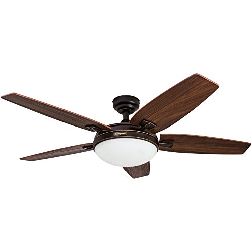 Honeywell Ceiling Fans Carmel, 48 Inch Contemporary Indoor LED Ceiling Fan with Light, Remote Control, Dual Mounting Options, Dual Finish Blades, Reversible Motor - 50197-01 (Bronze)
