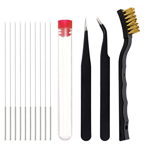 3D Printer Nozzle Cleaning Kit - 13 Pieces 3D Print Tools 0.4mm Pin and Tweezers with Stainless Steel Wire Brush