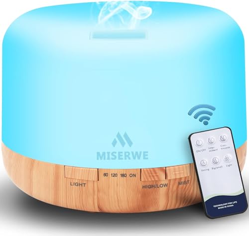 MISERWE 500ml Diffuser with Remote Control Waterless Automatic Shut Off Essential Oil Diffusers with Timing Mode Adjustable Oil Diffuser for Home