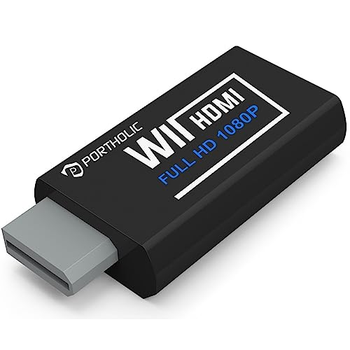 PORTHOLIC Wii to HDMI Converter 1080P for Full HD Device, Wii HDMI Adapter with 3.5mm Audio Jack&HDMI Output Compatible with Wii, Wii U, HDTV, Monitor-Supports Wii Display Modes 720P
