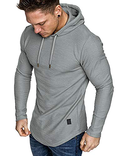 Lexiart Mens Fashion Athletic Hoodies Sport Sweatshirt Solid Color Fleece Pullover Light Grey