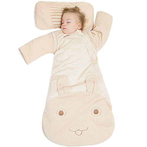 OuYun Baby Organic Sleeping Bag Autumn Detachable Sleeve Wearable Blanket,Small,2.5 Tog