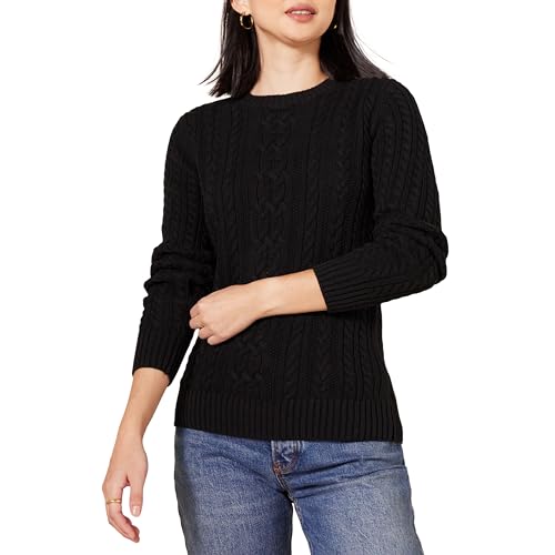 Amazon Essentials Women's Fisherman Cable Long-Sleeve Crewneck Sweater (Available in Plus Size), Black, Large