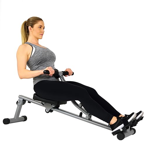 Sunny Health & Fitness SF-RW1205 Rowing Machine Rower with 12 Level Adjustable Resistance, Digital Monitor and 100 KG Max Weight, Grey/black