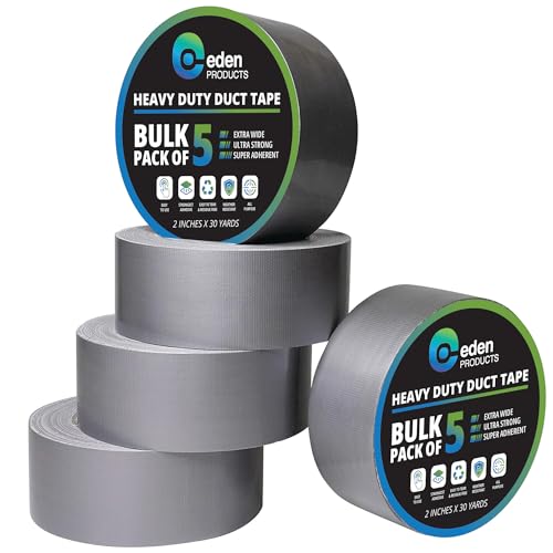 5-Pack Duct Tape Heavy Duty Waterproof Bulk - Strong Industrial Gray Masking Tape for Repairs - Silver 90ft x 2in - Indoor & Outdoor Use, No Residue, Tear by Hand, All Weather by EdenProducts