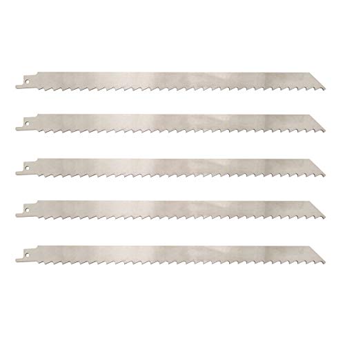 12 Inch Stainless Steel Reciprocating Saw Blades for Meat, 3TPI Big Tooth Unpainted Reciprocating Saw Blades for Food Cutting, Big Animals, Frozen Meat, Beef, Sheep, Cured Ham, Turkey, Bone - 5pack