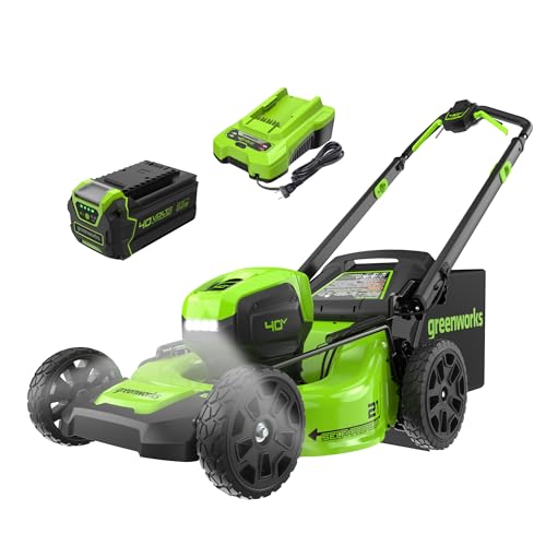 Greenworks 40V 21' Brushless Cordless (Self-Propelled) Lawn Mower (LED Headlight + Aluminum Handles), 5.0Ah Battery and Charger Included (75+ Compatible Tools)
