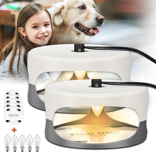 KILSACO Flea Trap 2 Packs - Premium Flea Traps, Natural and Child-Friendly Indoor Flea Control for Your Home with 5 Glue Disc Refills and 5 Lightbulbs