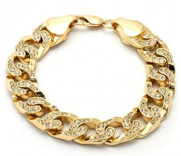 Hip Hop Bling Mens CZ Cubic Zirconia Gold Plated Cuban Link Bracelet 8'