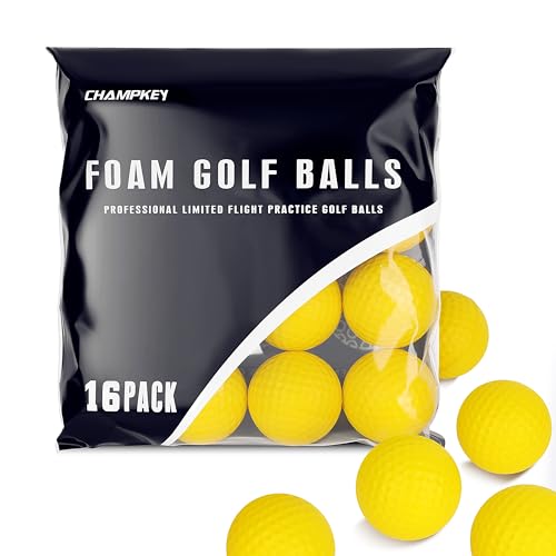 CHAMPKEY Practice Foam Golf Balls 16 or 32 Pack | Limited Flight Golf Balls | True Spin and Feel Training Golf Practice Balls（16 Pack）