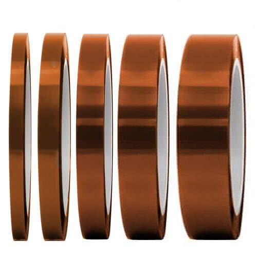 selizo High Temp Tape, 5 Pack Multi – Sized 1/8”, 15/64”, 15/64”, 15/32”, 5/64”, Heat Resistance Up to 280℃ (536℉)