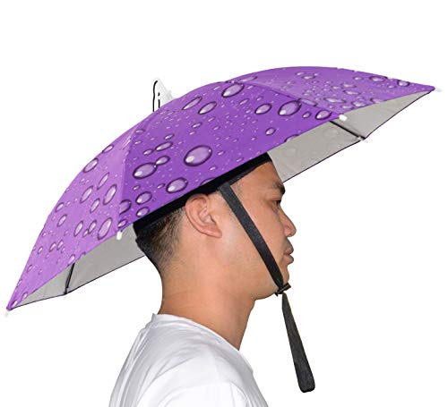 NEW-Vi Umbrella Hat, 25 inch Hands Free Umbrella Cap for Adults and Kids, Fishing Golf Gardening Sunshade Outdoor Headwear (Blue/Purple)