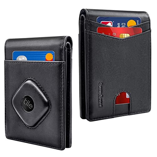 SwanScout Wallet for Tile Mate (2022), Cash Pocket Version, RFID Blocking Genuine Leather Bifold Wallet with Gift Box