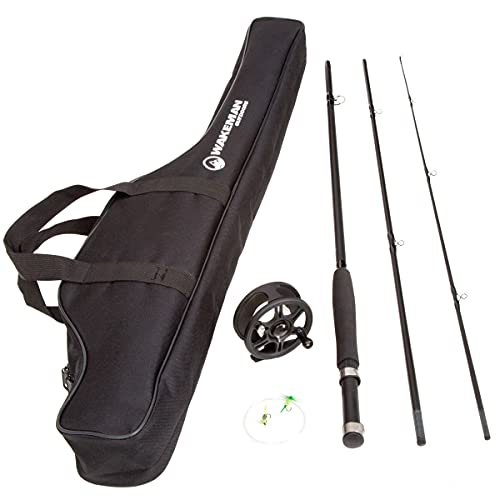 Fly Fishing Rod and Reel Combo – Fishing Line, Flies, Carrying Case Included – Charter Series Gear and Accessories by Wakeman Outdoors (Black) , 35'