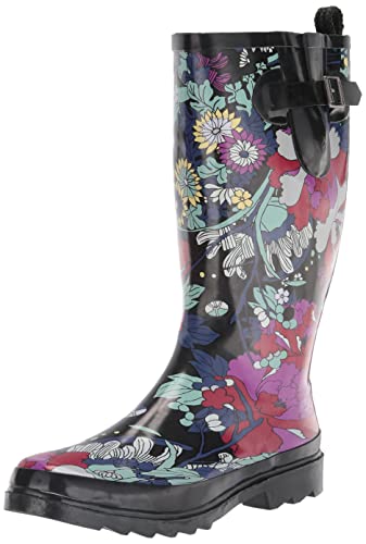 Sakroots Women's Rhythm Rain Boot, Black Flower Power, 8