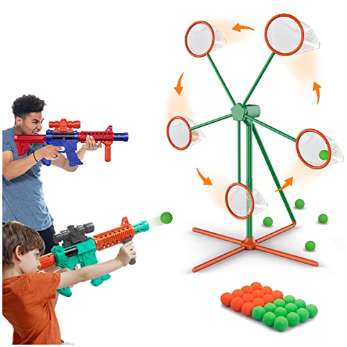 Shooting Games Toys for Age 5-6 7 8 9 10 + Year Old Boys, Kids Toy Sports & Outdoor Game with Moving Shooting Target & 2 Popper Air Toy Guns & 24 Foam Balls, Gifts for Boys and Girls