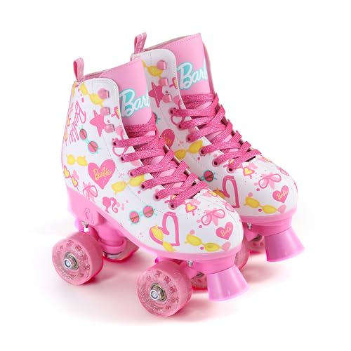 BARBIE Roller Skates for Girls - Adjustable Sizes 12-2, Glitter Wheels, ABEC 5 Bearings - Durable PVC Material, Foam Shoe Lining - Perfect for Active Fun and Adventures, Size 12-2