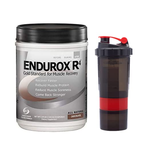 Endurox PacificHealth R4, Post Workout Recovery Drink Mix with Protein, Carbs, Electrolytes and Antioxidants for Superior Muscle Recovery, Net Wt. 2.29 lb, 14 Serving (Chocolate) with Shaker