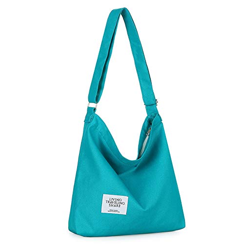 Covelin Women's Retro Large Size Canvas Shoulder Bag Hobo Crossbody Handbag Casual Tote Teal