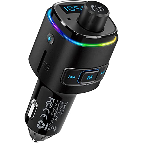 Nulaxy Bluetooth FM Transmitter for Car, QC3.0 Fast Charge Bluetooth Car Adapter, Wireless Radio Car Kit with 7 Color LED Backlit, Support Hands-free Calls, USB Flash Drive, microSD Card (B- Black)