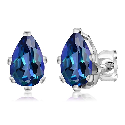 Gem Stone King 925 Sterling Silver Neptune Mystic Topaz 6-Prong Stud Earrings For Women (2.00 Cttw, Pear Shape 8X5MM)