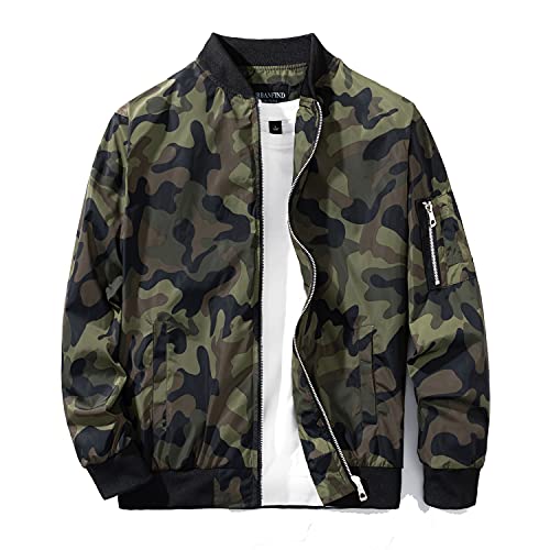 URBANFIND Men's Slim Fit Lightweight Sportswear Jacket Casual Bomber Jacket US L Camo Green