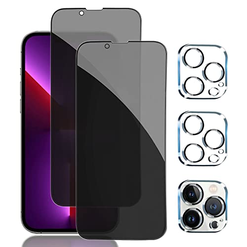 Pehael [2+2 Pack] iPhone 13 Pro Max Privacy Screen Protector with Camera Lens Protector Full Coverage Anti-Spy Tempered Glass Film 9H Hardness Upgrade Edge Protection Easy Installation Bubble Free